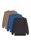 Erkek 3'lü Koyu Gri-Taş-Mavi Relax Fit Rahat Kesim %100 Pamuk 2 İplik Bisiklet Yaka Sweatshirt