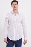 Erkek Slim Fit Dar Kesim Uzun Kollu %100 Pamuk Keten Doku Çizgili Gömlek