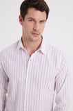 Erkek Slim Fit Dar Kesim Uzun Kollu %100 Pamuk Keten Doku Çizgili Gömlek