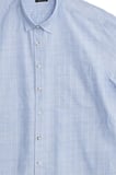 Erkek Regular Fit Klasik Kesim Oversize %100 Pamuk Keten Doku Tek Cepli Çizgili Kısa Kollu Mavi Gömlek