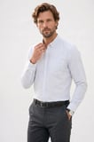 Erkek Slim Fit Dar Kesim %100 Pamuk Düğmeli Yaka Çizgili Uzun Kollu Cepli Keten Efektli Gömlek