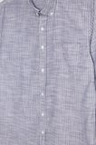 Erkek Slim Fit Dar Kesim %100 Pamuk Düğmeli Yaka Çizgili Uzun Kollu Cepli Keten Lacivert Gömlek