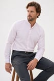 Erkek Slim Fit Dar Kesim Uzun Kollu %100 Pamuk Keten Doku Çizgili Hakim Yaka Gömlek
