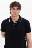 Erkek Slim Fit Dar Kesim %100 Pamuk Kısa Kollu Yarım Fermuarlı Siyah Polo Yaka Tişört
