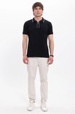 Erkek Slim Fit Dar Kesim %100 Pamuk Kısa Kollu Yarım Fermuarlı Siyah Polo Yaka Tişört