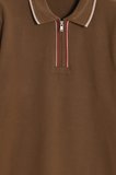 Erkek Slim Fit Dar Kesim %100 Pamuk Kısa Kollu Yarım Fermuarlı Vizon Polo Yaka Tişört