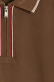 Erkek Slim Fit Dar Kesim %100 Pamuk Kısa Kollu Yarım Fermuarlı Vizon Polo Yaka Tişört
