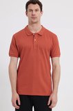 Erkek Slim Fit Dar Kesim %100 Pamuk Kısa Kollu Polo Yaka Turuncu Tişört
