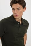 Erkek Slim Fit Dar Kesim %100 Pamuk Kısa Kollu Polo Yaka Haki Tişört
