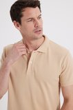 Erkek Slim Fit Dar Kesim %100 Pamuk Kısa Kollu Polo Yaka Bej Tişört