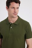 Erkek Slim Fit Dar Kesim %100 Pamuk Kısa Kollu Polo Yaka Haki Tişört