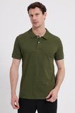 Erkek Slim Fit Dar Kesim %100 Pamuk Kısa Kollu Polo Yaka Haki Tişört
