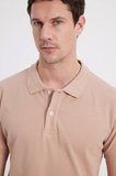 Erkek Slim Fit Dar Kesim %100 Pamuk Kısa Kollu Polo Yaka Bej Tişört
