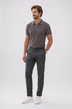 Erkek Slim Fit Dar Kesim %100 Pamuk Jakarlı Düz Yaka ve Kol Detaylı Gri Polo Yaka Tişört