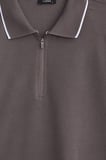 Erkek Slim Fit Dar Kesim %100 Pamuk Jakarlı Düz Yaka ve Kol Detaylı Gri Polo Yaka Tişört