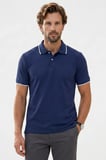 Erkek Regular Fit Klasik Kesim %100 Pamuk Kısa Kollu Çizgi Detaylı Lacivert Polo Yaka Tişört