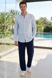 Erkek Baggy Fit Geniş Kesim %100 Pamuk Beli Lastikli Yandan Cepli Müslin Lacivert Düz Pantolon