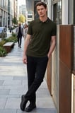 Erkek Slim Fit Dar Kesim %100 Pamuk Kısa Kollu Polo Yaka Haki Tişört