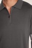 Erkek Slim Fit Dar Kesim Pamuklu Örme Triko Fermuarlı Füme Polo Yaka Tişört