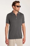 Erkek Slim Fit Dar Kesim Pamuklu Örme Triko Fermuarlı Füme Polo Yaka Tişört