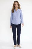 Kadın Slim Fit Dar Kesim Pamuklu Uzun Kollu Çizgili Mavi Kadın Gömlek