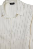 Kadın Slim Fit Dar Kesim Çizgili Viskon Yumuşak Dokulu Uzun Kollu Pensli Ekru Gömlek