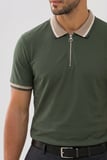 Erkek Slim Fit Dar Kesim %100 Pamuk Kısa Kollu Yarım Fermuarlı Yeşil Polo Yaka Tişört