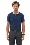Erkek Slim Fit Dar Kesim %100 Pamuk Kısa Kollu Yarım Fermuarlı Lacivert Polo Yaka Tişört