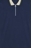 Erkek Slim Fit Dar Kesim %100 Pamuk Kısa Kollu Yarım Fermuarlı Lacivert Polo Yaka Tişört