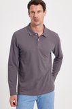 Erkek 3'lü Pkt Füme-Kahverengi-İndigo Standart Fit Normal Kesim Pamuklu Pike Uzun Kollu Polo Yaka Tişört