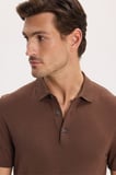 Erkek Slim Fit Dar Kesim Pamuklu Örme Triko Kahverengi Polo Yaka Tişört