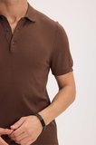 Erkek Slim Fit Dar Kesim Pamuklu Örme Triko Kahverengi Polo Yaka Tişört