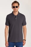 Erkek Slim Fit Dar Kesim %100 Pamuk Kısa Kollu Polo Yaka Antrasit Tişört