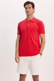 Erkek Slim Fit Dar Kesim %100 Pamuk Kısa Kollu Polo Yaka Kırmızı Tişört