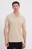 Erkek Slim Fit Dar Kesim %100 Pamuk Kısa Kollu Polo Yaka Ekru Tişört