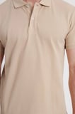 Erkek Slim Fit Dar Kesim %100 Pamuk Kısa Kollu Polo Yaka Ekru Tişört