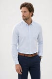 Erkek Slim Fit Dar Kesim Uzun Kollu %100 Pamuk Keten Efektli Düğmeli Yaka Rahat Mavi Gömlek