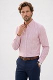 Erkek Slim Fit Dar Kesim Uzun Kollu %100 Pamuk Keten Efektli Düğmeli Yaka Rahat Kırmızı Gömlek