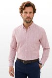 Erkek Slim Fit Dar Kesim Uzun Kollu %100 Pamuk Keten Efektli Düğmeli Yaka Rahat Kırmızı Gömlek