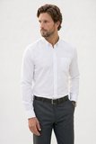 Erkek Slim Fit Dar Kesim Uzun Kollu %100 Pamuk Keten Efektli Düğmeli Yaka Rahat Beyaz Gömlek