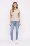 Kadın Slim Fit Dar Kesim Kısa Kollu Kayık Yaka Bej  Bluz