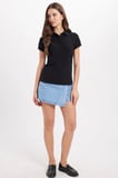 Kadın Slim Fit Dar Kesim %100 Pamuk Polo Yaka Siyah Pike Tişört 