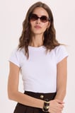 Kadın Slim Fit Dar Kesim Bisiklet Yaka Reglan Kol %100 Pamuk Beyaz Tişört Bluz