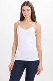 Kadın Slim Fit Dar Kesim Pamuklu İnce Askılı Dantel Detaylı Beyaz Crop Atlet