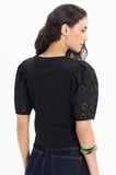 Kadın Slim Fit Dar Kesim %100 Pamuk Kısa Kollu Bisiklet Yaka Siyah Tişört