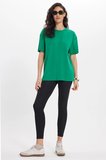Kadın Slim Fit Dar Kesim %100 Pamuk Kısa Kollu Bisiklet Yaka Yeşil Tişört