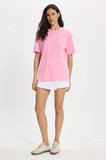 Kadın Slim Fit Dar Kesim %100 Pamuk Kısa Kollu Bisiklet Yaka Pembe Tişört