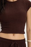 Kadın Slim Fit Dar Kesim Bisiklet Yaka Kolsuz Dokulu Kahverengi Bürümcük Bluz
