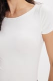 Kadın Slim Fit Dar Kesim Pamuklu Yumuşak Dokulu Kısa Kollu Kayık Yaka Beyaz Tişört