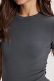 Kadın Slim Fit Dar Kesim Pamuklu Kısa Kollu Bisiklet Yaka Gri Tişört